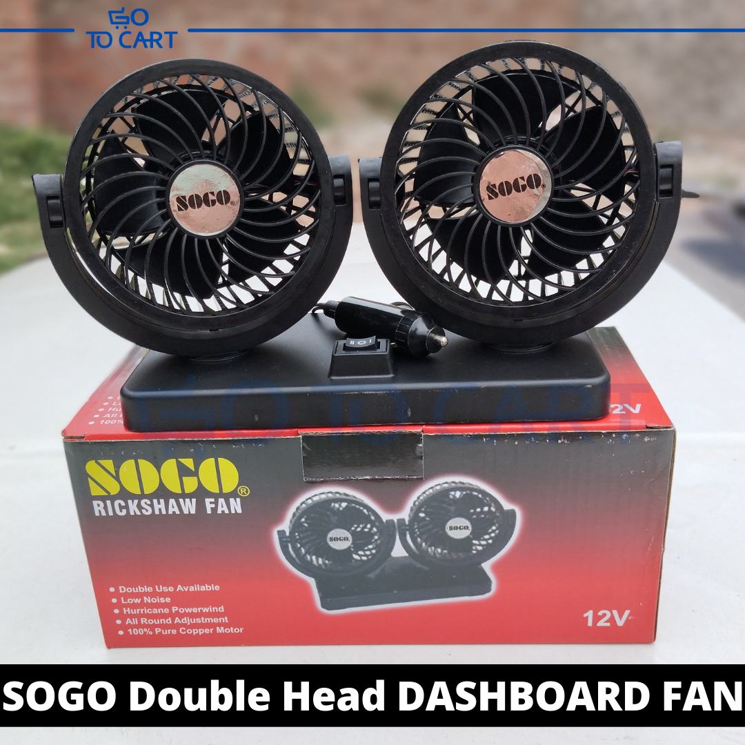 SOGO Double Headed Car Dashboard Fan 12V 360° Rotatable | Car fan 12volt