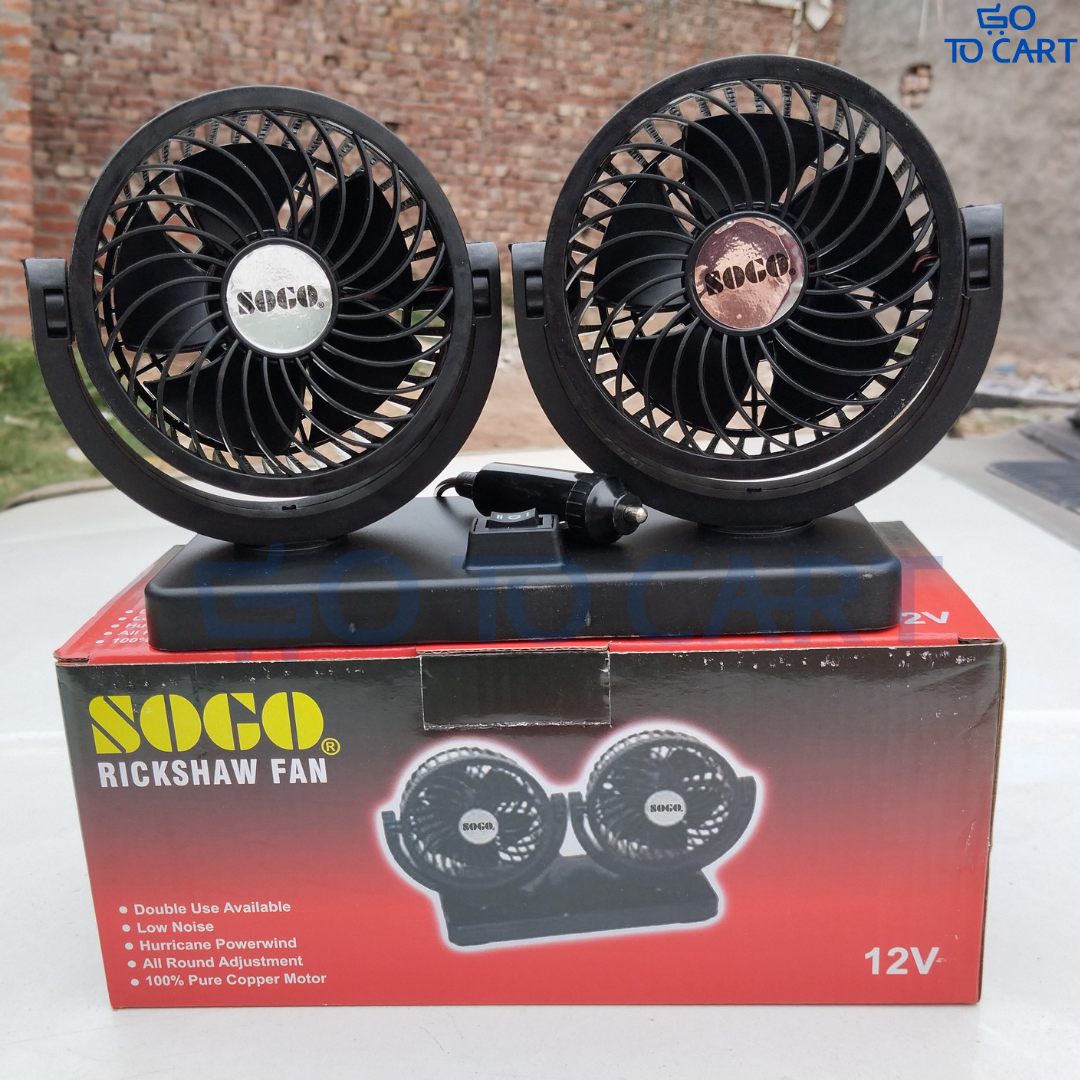 SOGO Double Headed Car Dashboard Fan 12V 360° Rotatable | Car fan 12volt