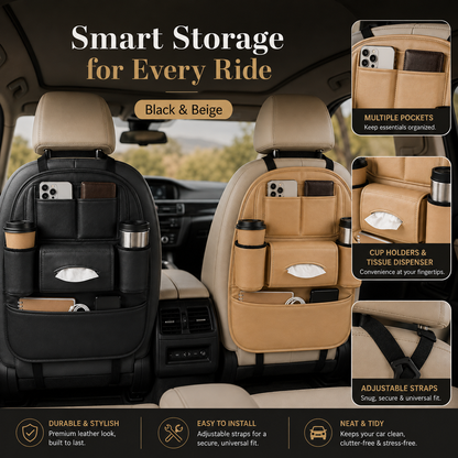 Car Seat Organizer with Cup Holders & Tissue Dispenser