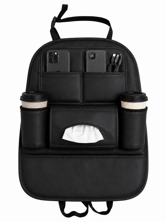 Car Seat Organizer with Cup Holders & Tissue Dispenser