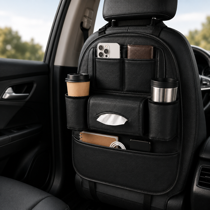Car Seat Organizer with Cup Holders & Tissue Dispenser